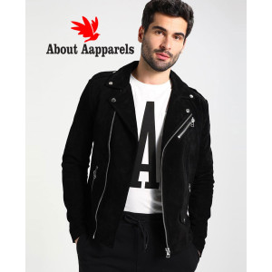 Men Black Suede Biker Classic Leather Jacket Wholesale Manufacturer Exporters Textile Fashion Leather Clothing Goods with we have provide customization Brand your own