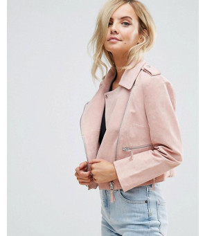 Real-Pink-Suede-Biker-Moto-Leather-Jacket