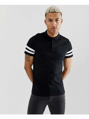 Design-Organic-Polo-Shirt-With-Contrast-Sleeve-Stripe-In-Black