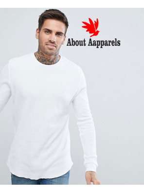 Longline-Long-Sleeve-Waffle-With-Curved-Hem-In-White-T-Shirt