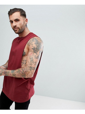 Longline-Vest-With-Extreme-Dropped-Armhole-In-Red-Tank-Top