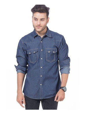Men-Dark-Blue-Denim-Shirt-with-Snap-Buttons