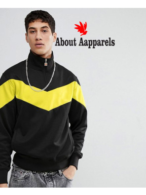 Men-High-Quality-Half-Zipper-Sweatshirt-With-Chevron-Panel-In-Black