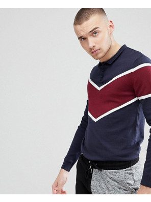 Men-Knitted-Polo-With-Chevron-Design-Polo-Shirt