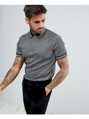 Men-New-Look-In-Silver-Metallic-Fabric-With-Silver-Tipping-And-Ring-Pull-Polo-Shirt