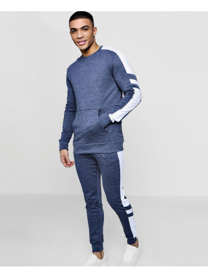 Men-Pullover-Blue-Muscle-Fit-Sleeve-Panel-Tracksuit