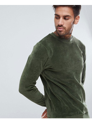 Muscle-Fit-Sweatshirt-In-Green-Velour