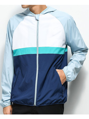 New-Custom-Made-Stylish-Grey--White-&-Blue-Windbreaker-Jacket