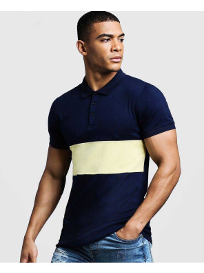 New-Stylish-Color-Block-Muscle-Fit-Polo-Shirt