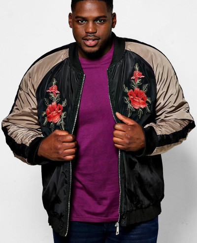 Big-And-Tall-Black-Raglan-Rose-Badged-Bomber-Varsity-Jacket