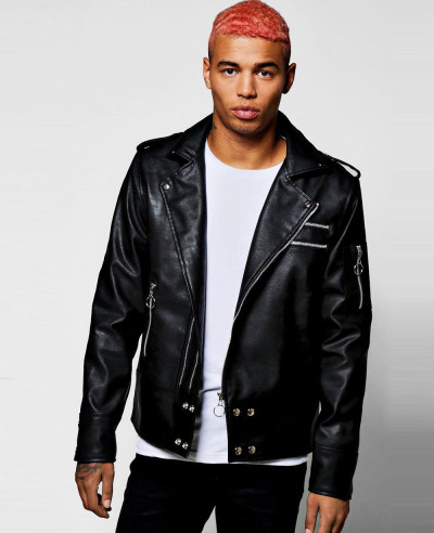 Black-Faux-Leather-Regular-Fit-Biker-Jacket