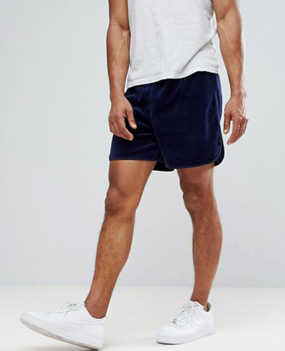 Black-Line-Velour-Shorts-In-Navy