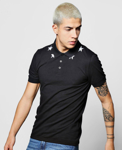Black-Men-Short-Sleeve-Star-Embroidered-Polo-Shirt
