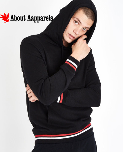 Black-Stripe-Hem-Hooded-Sweatshirt