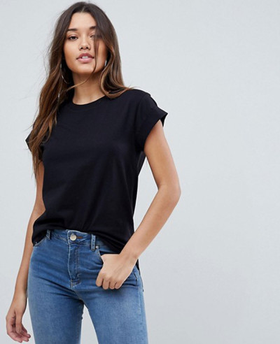 Boyfriend-Fit-with-Rolled-Sleeve-and-Curved-Hem-T-Shirt