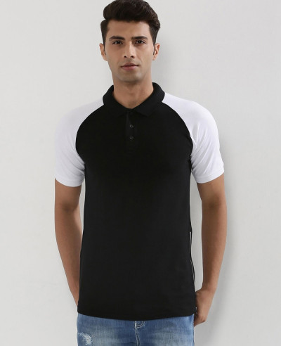 Contrast-Sleeve-Raglan-Polo-Shirt-With-Side-Zipper