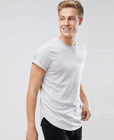 Curved-Hem-Crew-Neck-Men-Grey-T-Shirt