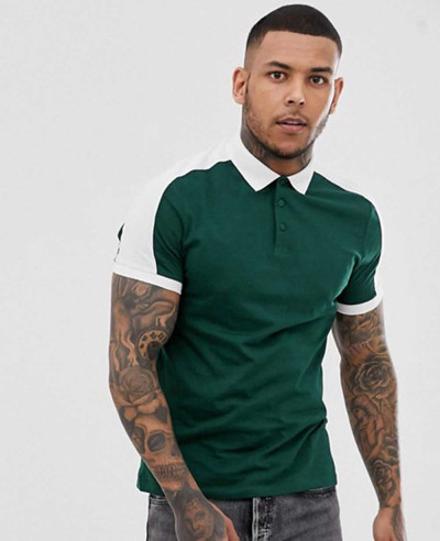 Design-Organic-Polo-Shirt-With-Contrast-Shoulder-Panel-In-Green