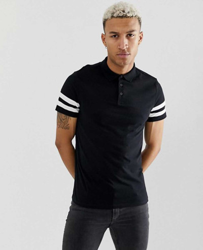 Design-Organic-Polo-Shirt-With-Contrast-Sleeve-Stripe-In-Black