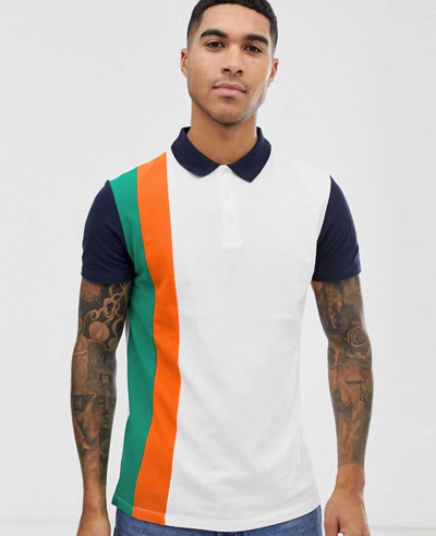 Design-Pique-Polo-Shirt-With-Vertical-Color-Block-In-White