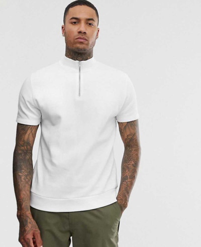 Design-Short-Sleeve-Sweatshirt-With-Half-Zipper-In-White