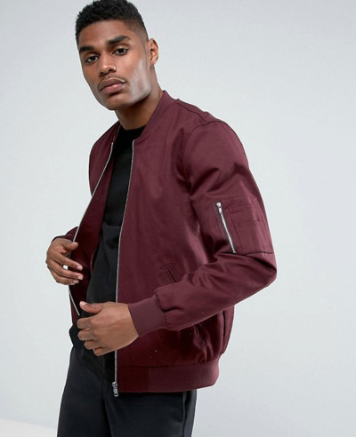 Burgundy bomber jacket mens outfit online
