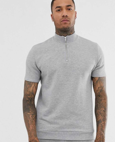 Hot-Design-Short-Sleeve-Sweatshirt-With-Half-Zipper-In-Gray-Marl