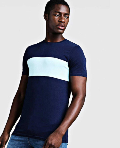 Hot-Selling-Men-Muscle-Fit-Colour-Block-Longline-Tee-Shirt