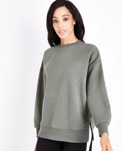 Khaki-Slouchy-Split-Side-Sweatshirt