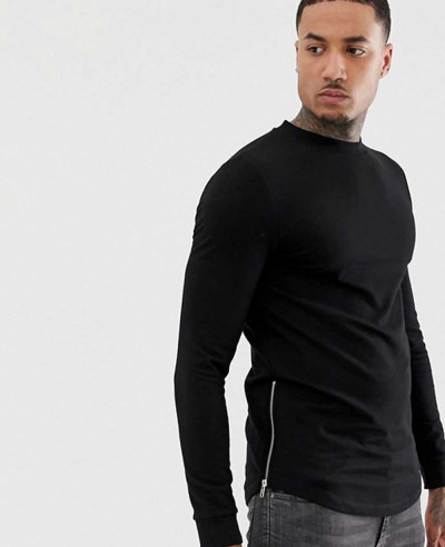 Latest-Design-Muscle-Longline-Sweatshirt-With-Curved-Hem-In-Black-With-Silver-Side-Zipper