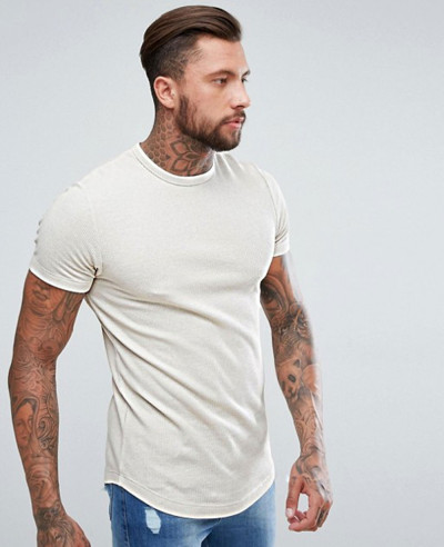 Longline-Muscle-T-Shirt-With-Curved-Hem-In-Waffle-In-Beige