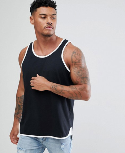 Longline-Skater-Vest-With-Contrast-Bound-Hem-In-Black