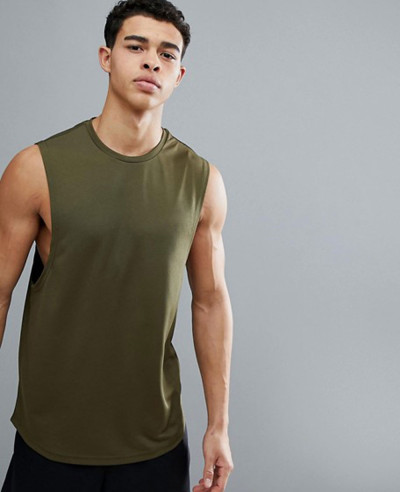 Longline-Sleeveless-Custom-With-Quick-Dry-In-Khaki-Tank-Top