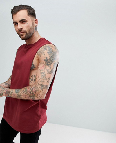 Longline-Vest-With-Extreme-Dropped-Armhole-In-Red-Tank-Top