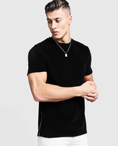 Man-High-Qualty-Velour-Black-T-Shirt-With-Side-Zipper