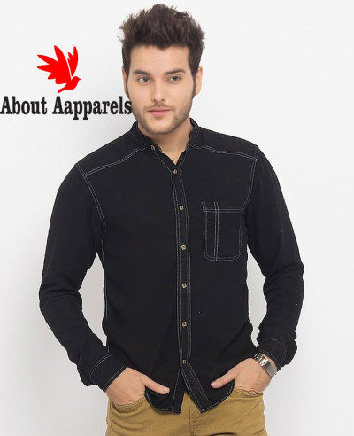 Men-Black-Super-Soft-Tencel-Denim-Shirt-with-Brass-Buttons