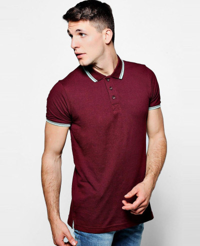 Men-Burgundy-Short-Sleeve-Pique-Polo-With-Tipping-Detail