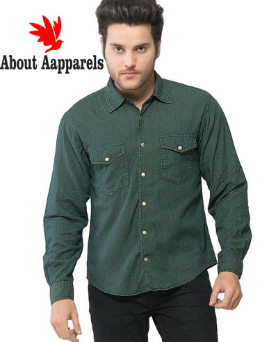 Men-Dark-Green-Denim-Brass-Button-Down-Overshirt 