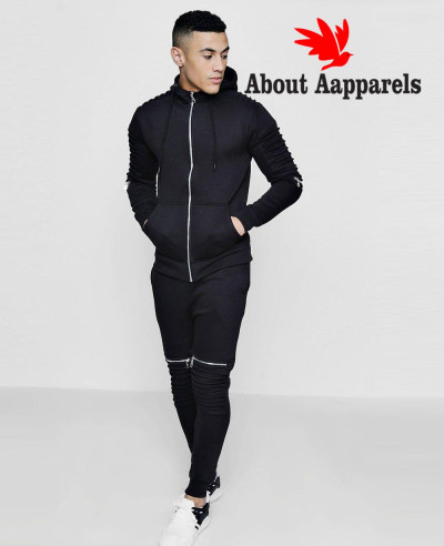 Men-High-Quality-Skinny-Fit-Biker-Zipper-Hooded-Tracksuit