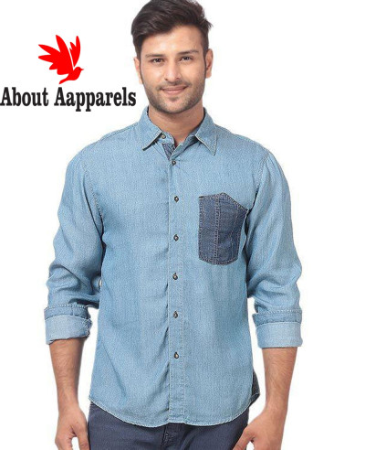 Men-Lite-Denim-Pre-Washed-Shirt-With-Dark-Patch-Pocket