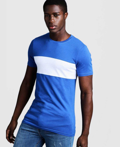 Men-Royal-Blue-Muscle-Fit-Colour-Block-Longline-Tee-Shirt