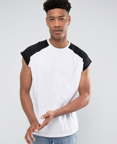 Men-Sleeveless-With-Raw-Edge-And-Contrast-Raglan-In-White-Black-Tank-Top