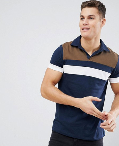 Men-Stylish-With-Retro-Colour-Block-Yoke-And-Revere-Collar-Polo-Shirt