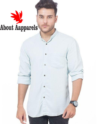 Men-Very-Light-Green-Super-Soft-Tencel-Denim-Shirt-with-Metal-Button