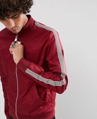 Muscle-Fit-Bomber-Jacket-With-Side-Stripe-in-Red