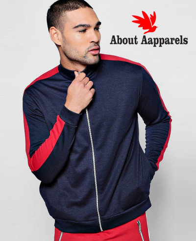 Muscle-Fit-Bomber-Jacket-With-Side-Stripe-in-Red-Varsity-Jacket