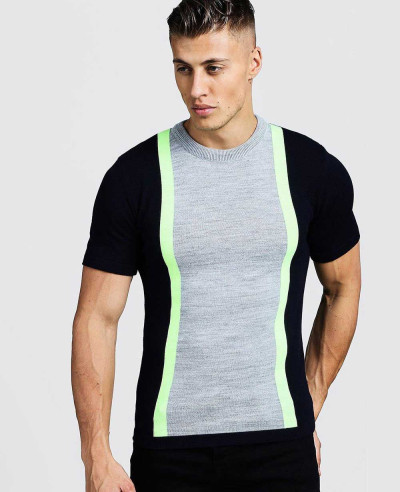 Muscle-Fit-Knitted-T-Shirt-With-Colour-Block-Detail