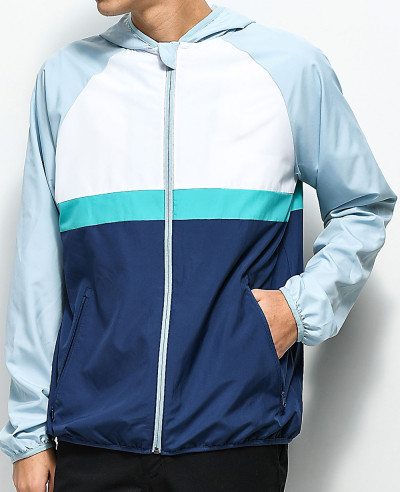New-Custom-Made-Stylish-Grey--White-&-Blue-Windbreaker-Jacket