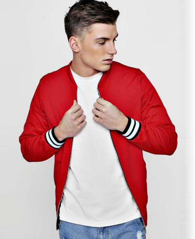 New-Custom-Selling-Red-Sports-Rib-Varsity-Bomber-Jacket