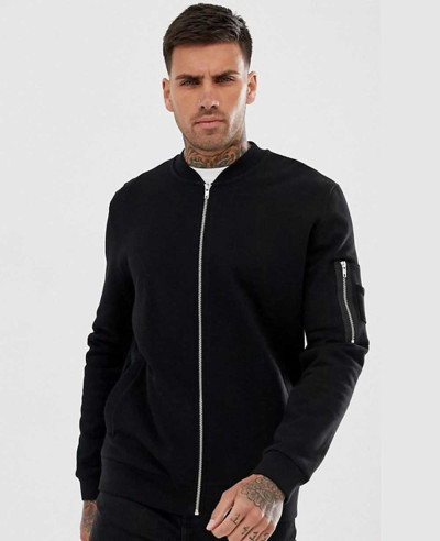 New-Design-Cotton-Fleece-Bomber-With-Pocket-Zipper-In-Black-Sweatshirt